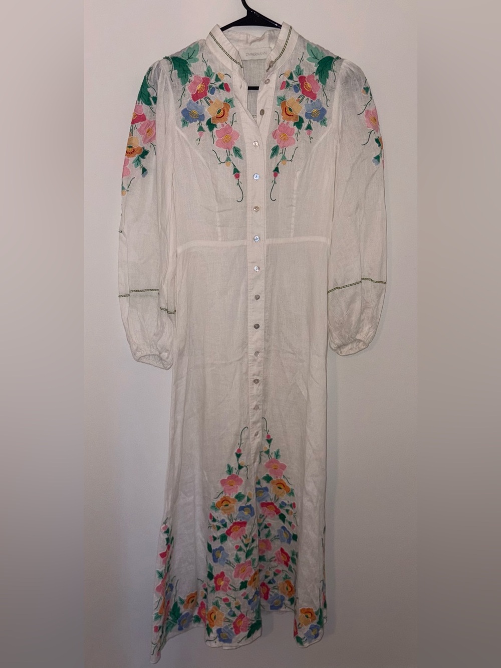 Zimmermann White Linen Maxi Dress Fiesta Embroidery Size 0 **See Description** - Picture 2 of 6